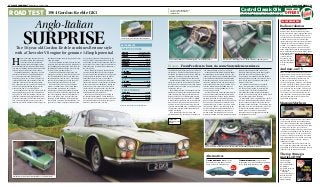 32 | Classic Car Weekly | Wednesday 8 October 2014	 	 Wednesday 8 October 2014 | Classic Car Weekly | 33
Castrol Classic Oils
ROAD TEST
FREEDelivery
Offersn T: 01954 231668 Sales - Quote Classic Car Weekly n 1L, 1Gallon and 20L
HOME WORKSHOP DRUMS Gear & Engine Oil XL30, XXL40, GP50, XL20w/501964 Gordon-Keeble GK1
PHOTOGRAPHYRichardGunn
THANKS TO David Yeomans for
the loan of the car used and for
additional facts.
Anglo-Italian
surpriseThe 50-year-old Gordon-Keeble combines Bertone style
with a Chevrolet V8 engine for genuine 145mph potential
H
alf a century ago this month one of
the most exclusive and intriguing GT
cars of the 1960s was launched. A
145mph rocket which ought to have
been a world-beater, but which was thwarted by
fate. And we’re behind the wheel to find out what
these V8-engined rarities have to offer today.
The Bertone-styled body is beguiling – it’s hard
to believe at first that it’s a glassfibre bodyshell
over a steel spaceframe. No Reliant Scimitar
comparisons, please; this is far more elegant and
is impeccably finished. Slip inside the car and this
impression is reinforced – lots of 1960s quilted
PVC, shapely bucket seats, a wood-rimmed wheel,
and a bank of properly labelled toggle switches
make you feel you’re in a quality product.
It’s well thought-out – not only is there space for
four people plus luggage, but the slim pillars and
huge glass area mean that visibility is superb. Like
that other celebrated 1960s Anglo-Italian hybrid,
the Jensen Interceptor, the GK1 feels like far more
than a Corvette engined special – and yet only
100 examples left the redundant aircraft hangar at
Southampton Airport in which they were built over
a two year period.
There’s a distinctly masculine and hairy-chested
feel to the GK1’s controls and you’re always aware
of the 300bhp going through the rear wheels. Yet
absolute power does not corrupt – when cruising,
it’s as docile as big saloons of the era.
Wind noise is noticeable at high speed, but
frankly you’re having so much fun you don’t care.
That Chevrolet heart has the uneven throb that
only American V8s seem to have – it encourages
you to press on, though you need to keep your
eye on that Jaeger speedo if you succumb.
And that’s because in any gear the Gordon-
Keeble is a veritable hare – there’s more power
than you know what to do with, and there’s
instant torque to deliver sledgehammer throttle
control. It’s hard to avoid being shoved back into
your seat at anything more than half throttle. If
you use the full rev range, first gear takes you
to 70mph, second to 90mph, third to 103mph
and fourth to a maximum speed of 145mph. The
gearlever has a short, weighty yet decisive throw.
It’s a notchy gearbox, but not unpleasant in any
way. The clutch is very heavy, and while it bites
near the top, it needs a hefty shove from your left
leg to release. This reassures you the drivetrain can
handle the grunt. It’s matched by a confidence in
the steering, too.
There’s some play that you’d expect to find in
cars with steering boxes, but it’s easy to control.
It can be heavy at low speeds but it’s nicely-geared
and feels meaty on the move. The GK1 doesn’t
handle like a sports car, then, and nor does it
ride like one. It’s a car in which you could cover
continents in comfort – the suspension contributes
to the car’s overall air of competence, though the
price you pay is that it leans quite heavily when
you corner hard. At higher speeds, the front end
can go a little light, but most sympathetically-
treated Gordon-Keebles will be fine.
You find yourself mulling over the history of
this fabulous yet forgotten GT while behind the
wheel, and you can’t help but wonder exactly how
on earth it managed to fail. Because once you’ve
driven one, its demise seems criminal.
The Gordon-Keeble’s history can be traced back to
the Peerless, a GT with Triumph TR3 running gear
but its own spaceframe chassis and a De Dion rear
suspension. Created by James Byrnes and John
Gordon, the car was produced from 1957-1960.
Step forward Jim Keeble, who ran a garage and
tuning firm in Ipswich. He had fitted a Chevrolet
V8 engine into a customer’s Peerless. John Gordon
loved the result and the two set up a partnership
to produce a new car.
The prototype Gordon GT, developed in just six
months was unveiled at the 1960 Geneva Motor
Show. The body had been penned at Bertone in
Italy by the then 21-year-old Giorgetto Giugiaro,
his first complete design, and the chassis clothed
in steel by the design house. The car was taken to
America, where chairman of GM Car and Truck,
Ed Cole was so impressed after driving it that he
agreed to allocate 1000 327ci ‘small-block’ engines
and gearboxes and to distribute the planned car
through GM outlets.
The Gordon-Keeble GK1 was born, now
glassfibre bodied, and deemed by The Autocar as
‘The most electrifying car we’ve ever tested’.
Initially Williams and Pritchard built the bodies,
but production was soon moved in house – to a
redundant aircraft hangar at Southampton Airport
where Gordon Keeble would eventually employ
more than 120 people. ‘The car built to aircraft
standards,’ boasted the ads, and the quality was
evident to all who drove it. And at £2798, when
an Aston Martin cost almost £4200 and even
Jensen’s CV8 was nudging £4000, the car was
an utter bargain to boot.
But this underpricing meant low profit margins,
and the resultant underinvestment left Gordon-
Keeble constantly on the edge. Supply problems
led to 20 unfinished cars sat awaiting steering
boxes. The company folded in mid-1965 after just
92 cars had been built, and the workforce were
laid off without pay. A further seven were built in
late 1965 and 1966 by a consortium led by Jim
Keeble and Gordon-Keeble distributor Howard
Smith in Sholing, Southampton, renamed the
Gordon-Keeble International Tourer. The price
was hiked to £3626 in a desperate bid to generate
profit, but this addition of 30% to what was
already an old design only served to put people
off. When the new 2+2 version of Jaguar’s
svelte E-type was available for less than £2400,
nobody wanted an unknown GT for half as much
again. By the end of 1966 the Gordon-Keeble
story was all-but over.
An American, John de Bruyne, considered
buying the rights to the car and facelifting it,
and chassis number eight was converted into
a de Bruyne spec car for the 1968 New York
International Auto Show. Displayed alongside a
second car of his own design, the de Bruyne Grand
Sport, neither project came to fruition.
A final, 100th, car was completed from spares in
1971 by a London-based enthusiast who ordered
parts as needed and sought advice from former
employees about construction. The remaining four
bodyshells were later cannibalised for spares. The
survival rate for Gordon-Keebles is the highest-
known rate of any classic car, with only 4%
officially having been scrapped. More than 90
are still known to the club.
SPECIFICATIONS
Engine 5355cc/V8/OHV
Power300bhp@5000rpm
Torque 360lb ft@3000rpm
Top speed 145mph
0-60mph7.5sec
Economy15mpg
Gearbox four-speed manual
oil CAPACITY
n ENGINE4.5l
n Gearbox 1.2l
n AXLE 1.5l
oil GRADE
n ENGINE XL 20w50
n Gearbox  EP80
n AXLE  EP90
PRICE TRENDs
n PROJECT 	 £20,000
n USEABLE 	 £32,500
n NICE 	 £50,000
n CONCOURS 	 £60,000
GET THE FACTS
History: From Peerless to bust, via some Stateside near-misses
Rear seat room is surprisingly generous – but then this is more GT than sports car.Lots of leather, quilted PVC and instruments galore – this is a quality product.
See this in your mirror and you’re bound to pull over.
Excellent rear seat space and boot make the GK1 a very effective GT car.
The 5.4-litre V8 was shared with Chevrolet’s Corvette, and developed 300bhp. Fireworks would ensue.
Caption
Alternatives
n Jensen Interceptor Exactly the same
cocktail of American V8 and British craftsmanship.
Jensen remembered to make a profit.
n Aston Martin DBS V8 When Aston
went Italianite. Pretty body covered a
British V8 with the ultimate badge.
Pretty Bertone
body was sleek and
spacious.
Target price
£30k
Target price
£87k
Radio revolution
A radio revolution invaded British homes.
Radio Caroline, the first of Britain’s legendary
pirate radio stations, began regular broadcasting
on 24 March from a former Danish passenger
ferry the Fredericia, renamed MV Caroline and
anchored off Essex. Caroline’s eventual two
stations picked up millions of listeners previously
restricted to the leanest diet of pop music from
the BBC. The Labour Government’s Marine
 Broadcasting (Offences) Act 1967 basically
made it illegal to advertise on or supply pirates,
which would eventually number around a dozen.
Only Caroline, which switched its allegiances
to the Netherlands,
survived (and still
does today). The
BBC launched Radio
One to (allegedly) fill
the gap.
And now, on TV
BBC 2 was launched in 1964 with the remit of
providing less mainstream and more innovative
programming. It would give British homes a total
of three TV stations alongside BBC1 and ITV.
A power cut wreaked havoc with the first
evening’s broadcasting, but BBC 2 never looked
back and is still with us today. Also launched in
1964 was BBC’s Match of the Day, again still
a TV staple and Top of the Pops, which we still
get at Christmas, bless it. ITV’s contribution to
this new wave was iconic Midlands motel-set
soap Crossroads, famed for its non-Hollywood
standard production values but with its own
appreciation society today.
Mustang Mayhem
We sometimes forget just how much excitement
the surrounded the birth of the Ford Mustang,
Ford’s first annual production target of 100,000
cars was surpassed in three months and a million
Mustangs were built in a year-and-a-half.
Dealers who could get Mustangs were known
to auction cars to customers and one purchaser
even spent the night in his new purchase while
the cheque cleared. The Mustang was available
with a big option list and is credited with having
spawned the ‘pony car’ concept – compact,
affordable and sporty.
Ford of Britain launched its Corsair, and no-
one camped out in showrooms overnight. They
also smirked at the Daihatsu Compagno, the first
Japanese car to be imported in the UK.
The top 10 mega-
movies of 1964
1 Mary Poppins
2 Dr Strangelove
3 A Fistful of Dollars
4 Goldfinger
5 A Hard Day’s Night
6 From Russia
with Love
7 The Carpetbaggers
8 Zorba the Greek
9 Viva Las Vegas
10 633 Squadron
1964 REMEMBERED
WORDS Sam Skelton PHOTOGRAPHY Magic Car Pics
 