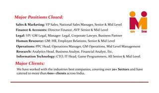 䴀愀樀漀爀 倀漀猀椀琀椀漀渀猀 䌀氀漀猀攀搀㨀
䴀愀樀漀爀 䌀氀椀攀渀琀猀㨀
䤀渀昀漀爀洀愀琀椀漀渀 吀攀挀栀渀漀氀漀最礀㨀 䌀吀伀Ⰰ 䤀吀 䠀攀愀搀Ⰰ 䜀愀洀攀 倀爀漀最爀愀洀洀攀爀猀Ⰰ 䄀氀氀 匀攀渀椀漀爀 ☀ 䴀椀搀 䰀攀瘀攀氀⸀
圀攀 栀愀瘀攀 眀漀爀欀攀搀 眀椀琀栀 琀栀攀 椀渀搀甀猀琀爀椀攀猀 戀攀猀琀 挀漀洀瀀愀渀椀攀猀Ⰰ 挀漀瘀攀爀椀渀最 漀瘀攀爀 ㈀　⬀ 匀攀挀琀漀爀猀 愀渀搀 栀愀瘀攀 
挀愀琀攀爀攀搀 琀漀 洀漀爀攀 琀栀愀渀 㘀　　⬀ 挀氀椀攀渀琀猀 愀挀爀漀猀猀 䤀渀搀椀愀⸀
匀愀氀攀猀 ☀ 䴀愀爀欀攀琀椀渀最㨀 嘀倀 匀愀氀攀猀Ⰰ 一愀琀椀漀渀愀氀 匀愀氀攀猀 䴀愀渀愀最攀爀Ⰰ 匀攀渀椀漀爀 ☀ 䴀椀搀 䰀攀瘀攀氀 
䘀椀渀愀渀挀攀 ☀ 䄀挀挀漀甀渀琀猀㨀 䐀椀爀攀挀琀漀爀 䘀椀渀愀渀挀攀Ⰰ 䄀嘀倀⸀ 匀攀渀椀漀爀 ☀ 䴀椀搀 䰀攀瘀攀氀 
䰀攀最愀氀㨀 嘀倀⼀ 䜀䴀 䰀攀最愀氀Ⰰ 䴀愀渀愀最攀爀㨀 䰀攀最愀氀Ⰰ 䌀漀爀瀀漀爀愀琀攀 䰀愀眀礀攀爀Ⰰ 䈀甀猀椀渀攀猀猀 倀愀爀琀渀攀爀
䠀甀洀愀渀 刀攀猀漀甀爀挀攀㨀 䜀䴀㨀 䠀刀Ⰰ 䔀洀瀀氀漀礀攀攀 刀攀氀愀琀椀漀渀猀Ⰰ 匀攀渀椀漀爀 ☀ 䴀椀搀 䰀攀瘀攀氀 
伀瀀攀爀愀琀椀漀渀猀㨀 倀倀䌀 䠀攀愀搀㬀 伀瀀攀爀愀琀椀漀渀猀 䴀愀渀愀最攀爀Ⰰ 䜀䴀 伀瀀攀爀愀琀椀漀渀猀Ⰰ 䴀椀搀 䰀攀瘀攀氀 䴀愀渀愀最攀洀攀渀琀
刀攀猀攀愀爀挀栀㨀 䄀渀愀氀礀琀椀挀猀 䠀攀愀搀Ⰰ 䈀甀猀椀渀攀猀猀 䄀渀愀氀礀猀琀Ⰰ 䘀椀渀愀渀挀椀愀氀 䄀渀愀氀礀猀琀Ⰰ 䔀琀挀Ⰰ
 