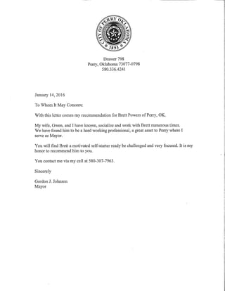 Mayor Johnson Letter of Recommendation