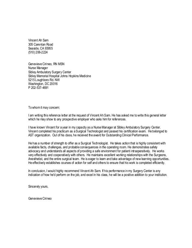 160609 genevieves letter of recommendation letter of recommendation for surgical technician