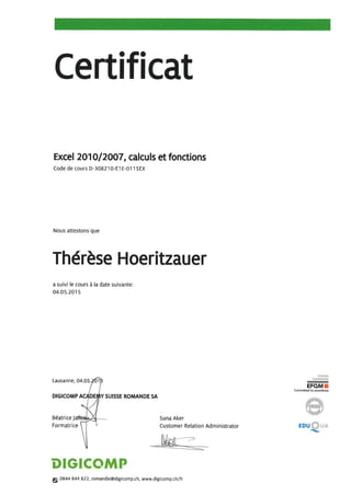 Excel certificates