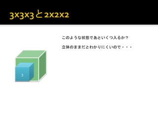 このような状態であといくつ入るか？	
  
              	
  
              立体のままだとわかりにくいので・・・	
 




       5	
 
3	
 
 