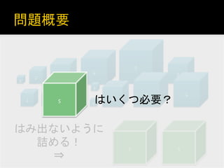 5	
 
                                       4	
                                3	
 
           2	
          3	
 
1
                               1   1   1
                                                                   4	
           4	
 
    2	
           2	
  5	
 
                               1   1   1はいくつ必要？	
 
                                              3	
 




はみ出ないように	
  
  詰める！	
                                             5	
                  5	
 
    ⇒	
 
 