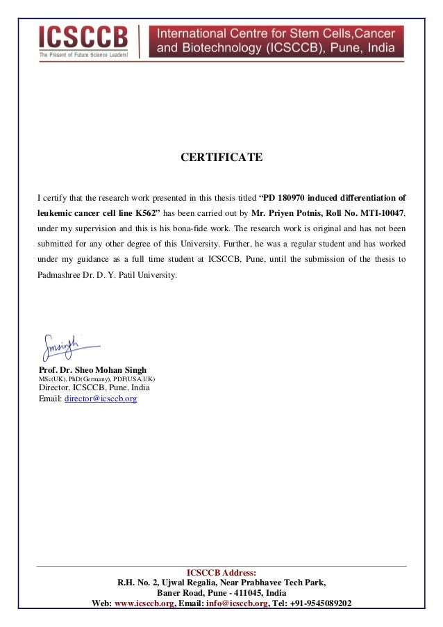 phd thesis certificate format