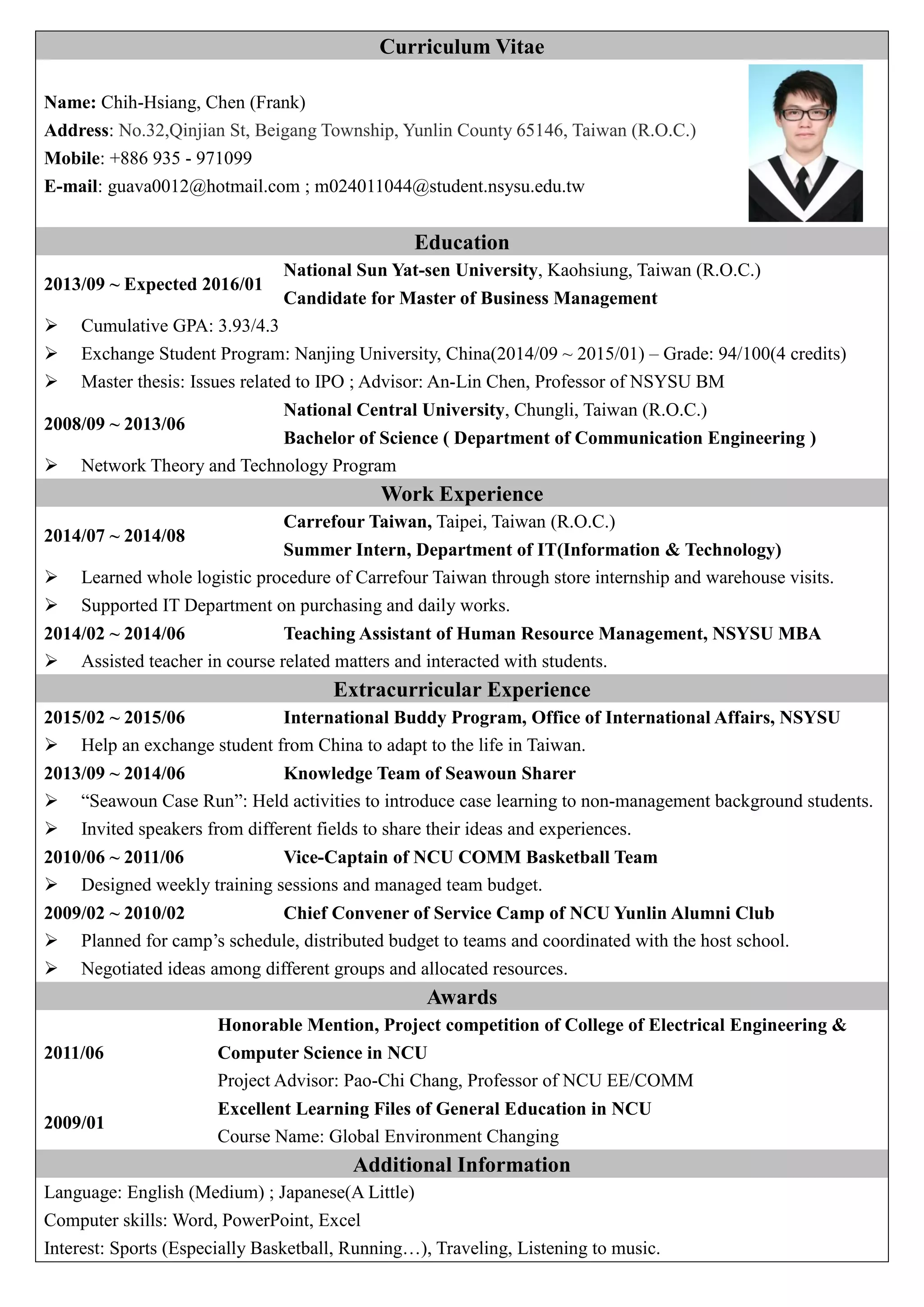 English Resume Chih-Hsiang Chen_陳郅翔 | PDF