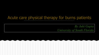 Acute care physical therapy for burns patients
By Juhi Gupta
University of South Florida
 