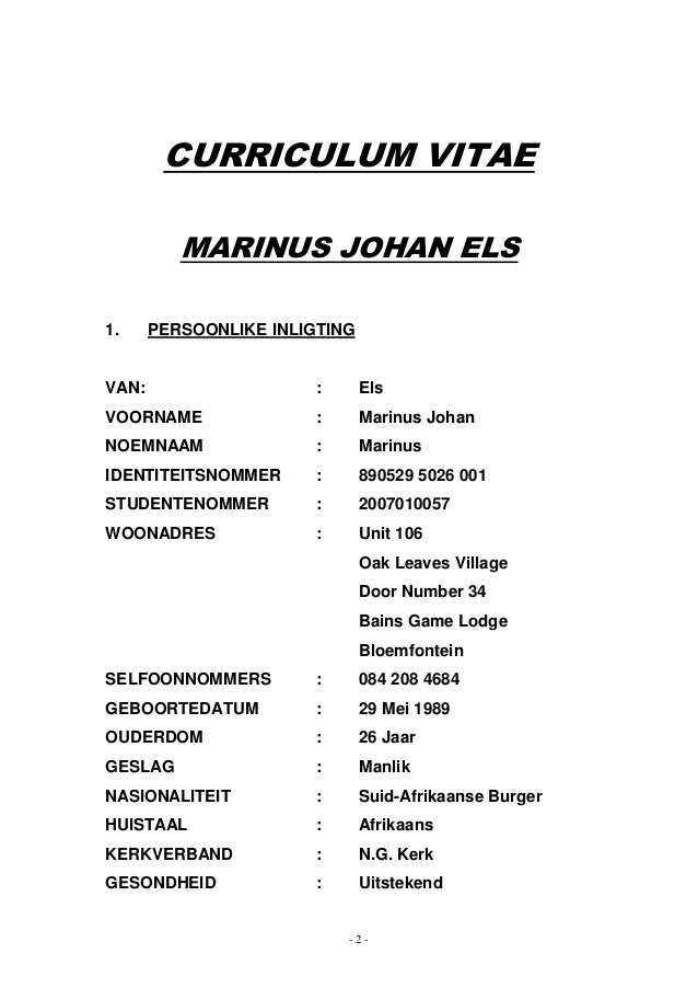 curriculum vitae in afrikaans curriculum vitae in afrikaans
