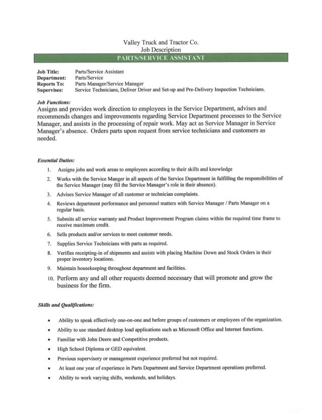 parts manager job description