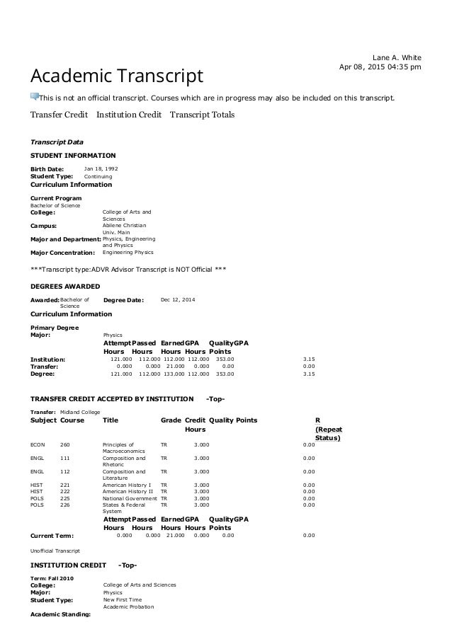 Academic Transcript