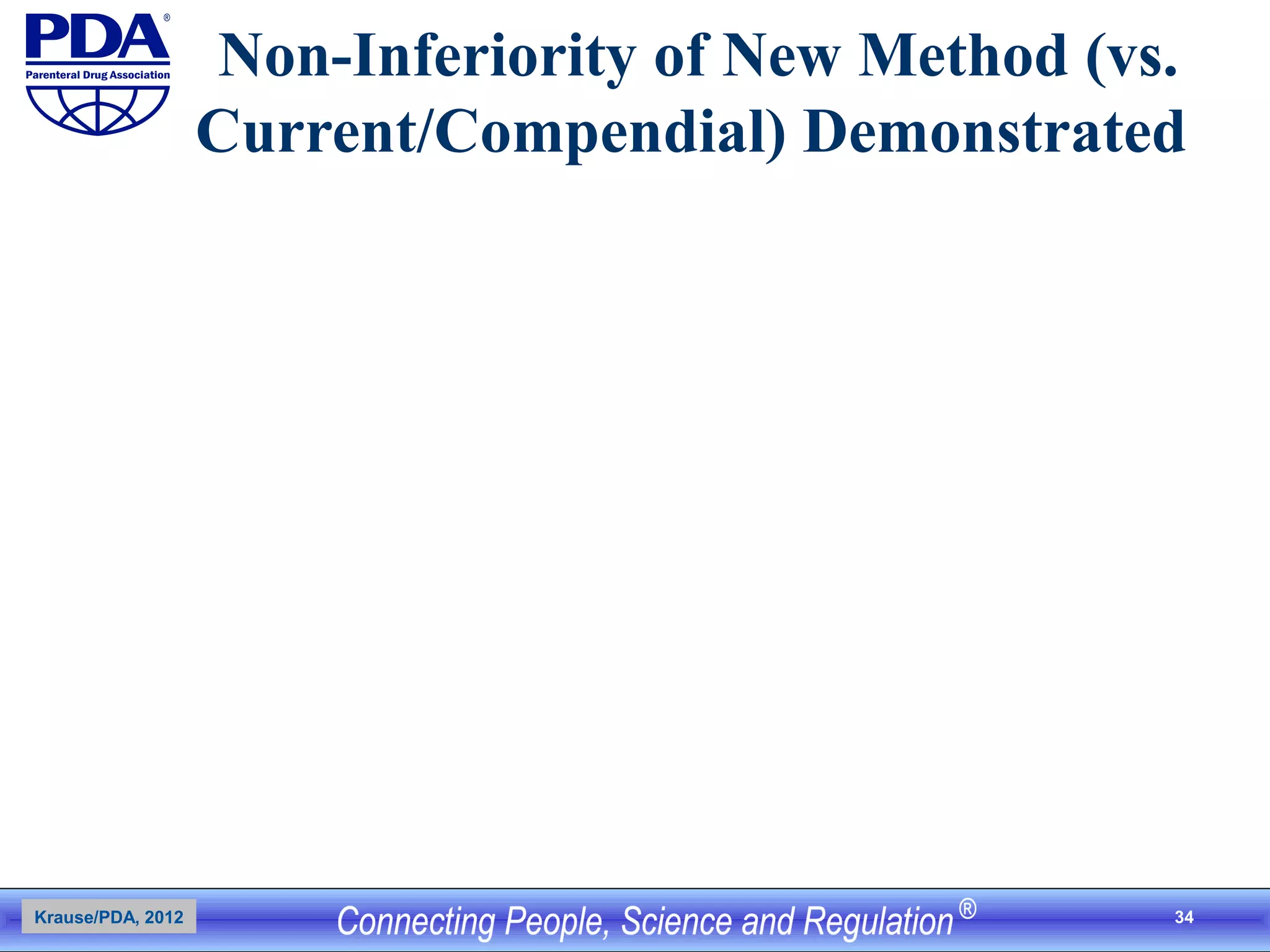 34
Non-Inferiority of New Method (vs.
Current/Compendial) Demonstrated
Krause/PDA, 2012
 
