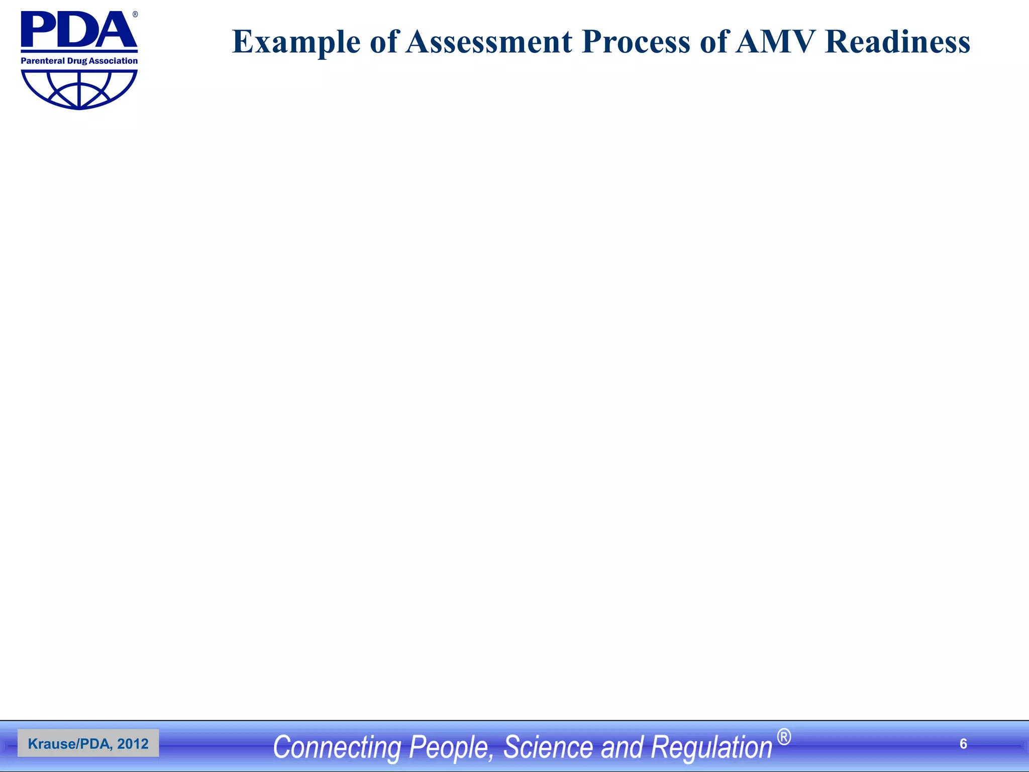 6
Example of Assessment Process of AMV Readiness
Krause/PDA, 2012
 
