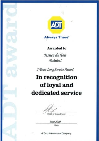 Long Service Award - Certificate
