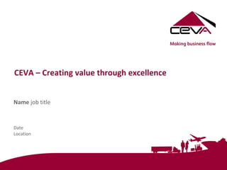 CEVA – Creating value through excellence
Name job title
Date
Location
 