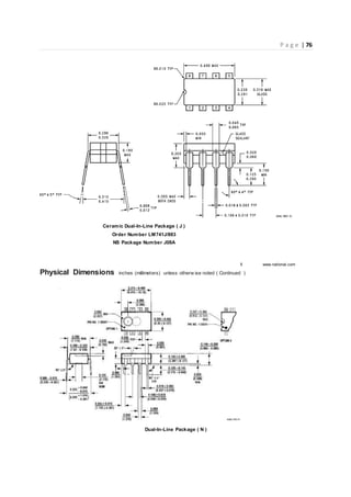 P a g e | 76
Ceramic Dual-In-Line Package ( J )
Order Number LM741J/883
NS Package Number J08A
5 www.national.com
Physical Dimensions inches (millimeters) unless otherw ise noted ( Continued )
Dual-In-Line Package ( N )
 