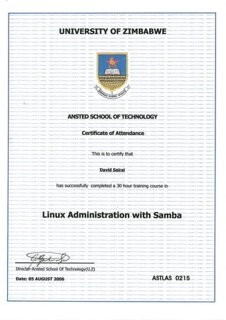 UZ Linux Admin Attendance Certificate