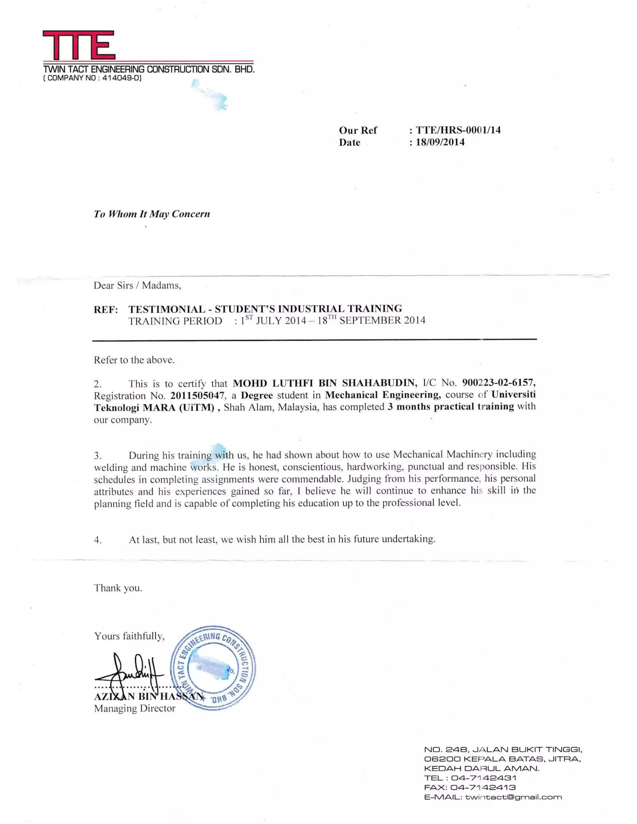 Dear [Name of Employer or Graduate School Committee]:
 