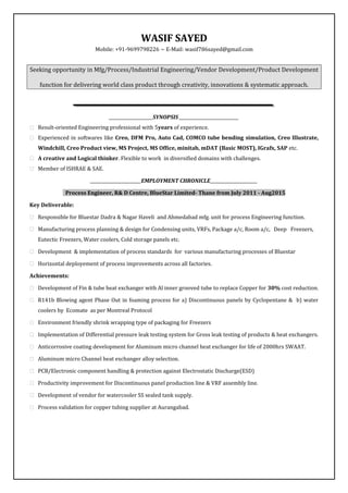 Wasif Cf CV Wasif Sayed 08June2016 | PDF
