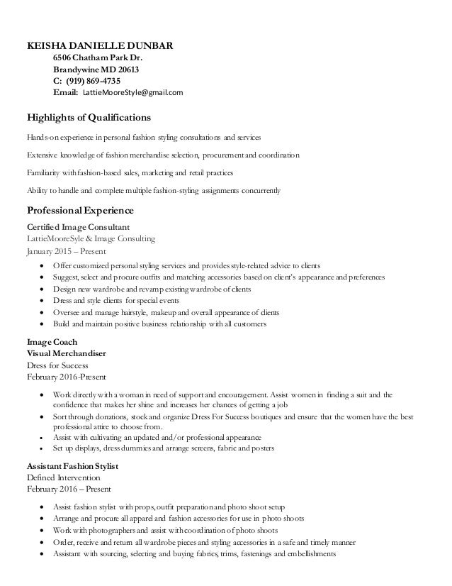 keisha danielle dunbar stylist resume 1 fashion stylist resume