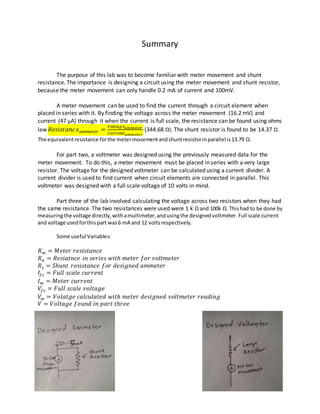 LAB report basic dc meter design | DOCX
