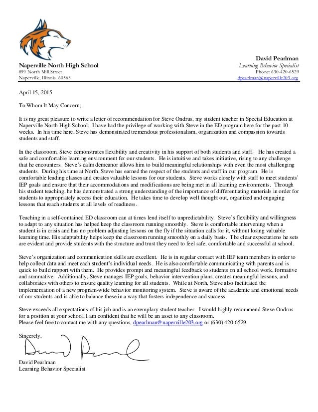 letter of recommendation david pearlman student teacher letter of recommendation