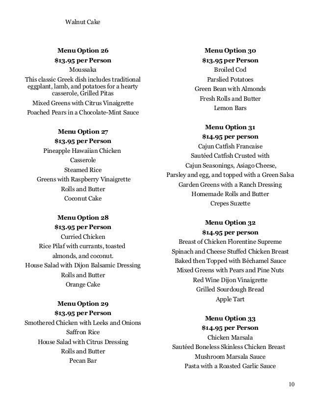 Farm to Fork Catering Menu 2016