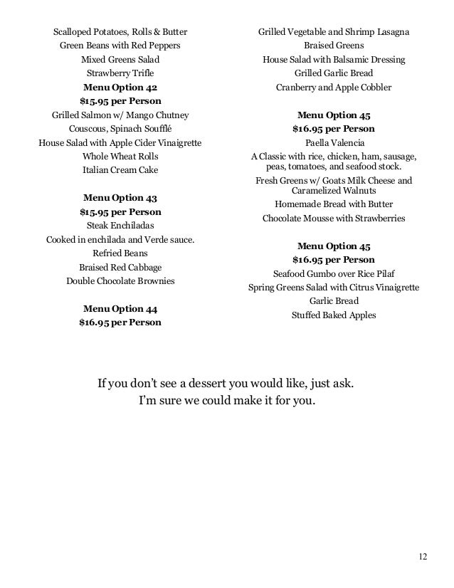 Farm to Fork Catering Menu 2016