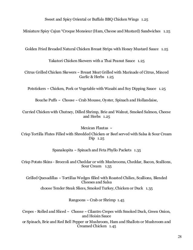 Farm to Fork Catering Menu 2016