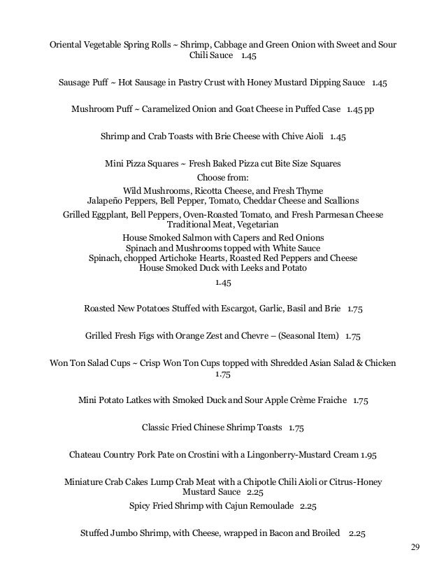 Farm to Fork Catering Menu 2016