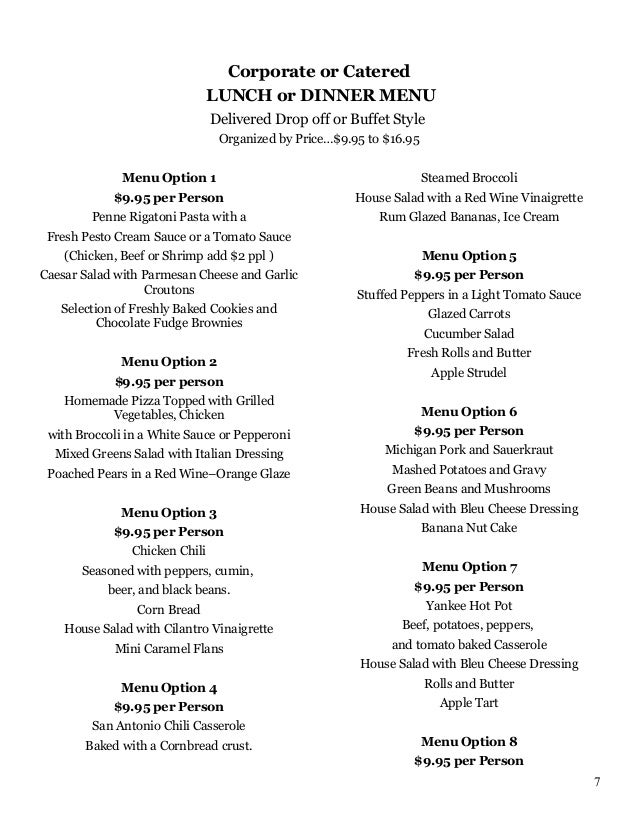 Farm to Fork Catering Menu 2016