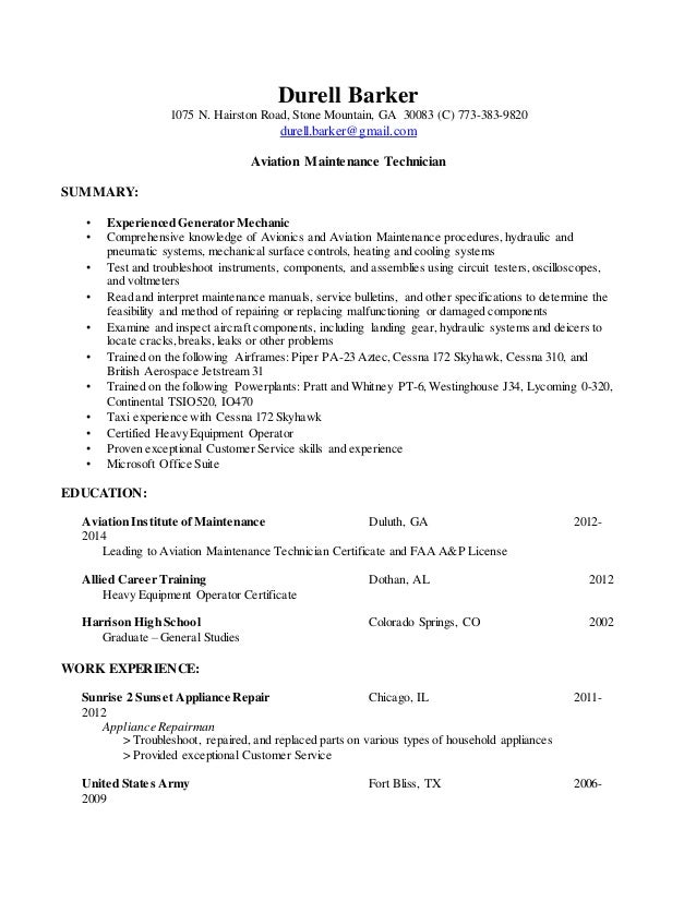 aircraft mechanic resume