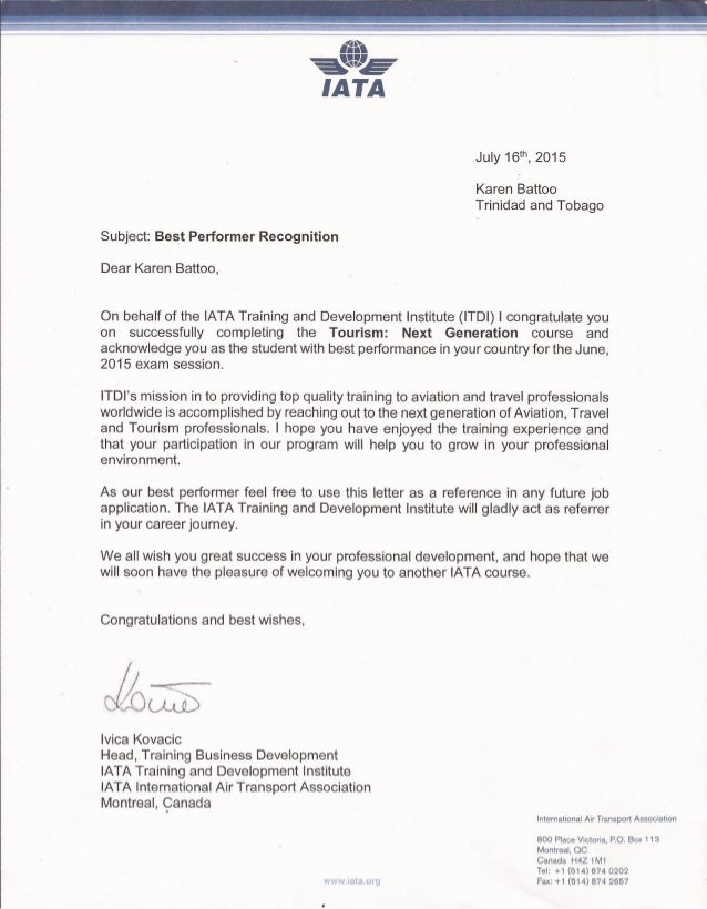 iata type format b Certificate & IATA letter