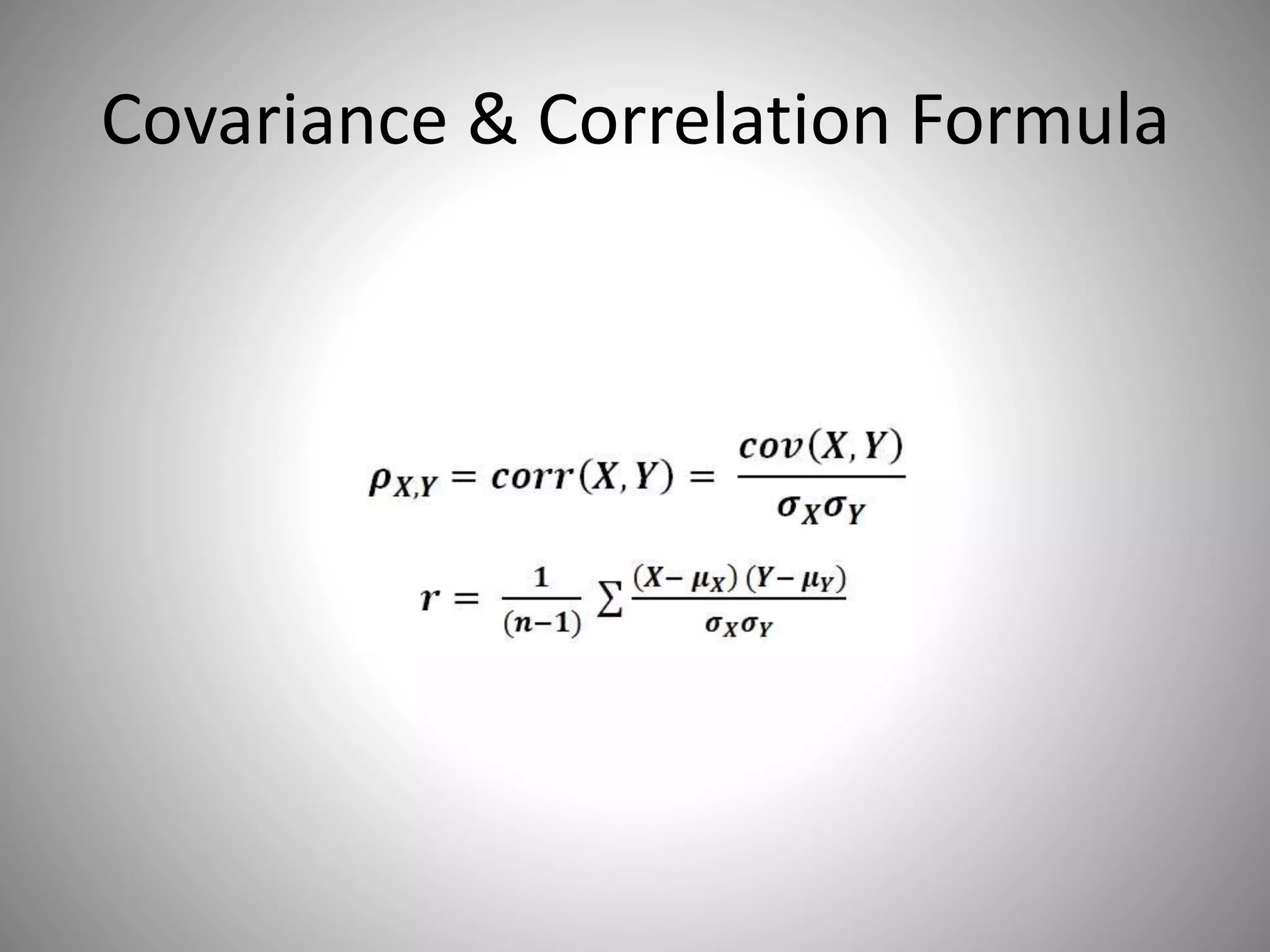 Covariance & Correlation Formula
 