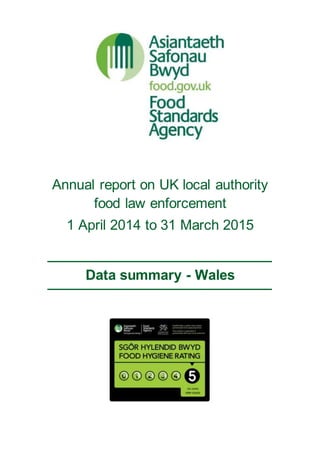 Annual report on UK local authority
food law enforcement
1 April 2014 to 31 March 2015
Data summary - Wales
 