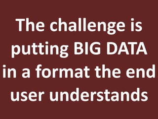 The challenge is
putting BIG DATA
in a format the end
user understands
 