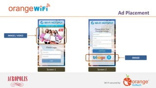 Screen 2Screen 1
IMAGE
IMAGE / VIDEO
Wi-Fi secured by
Ad Placement
 