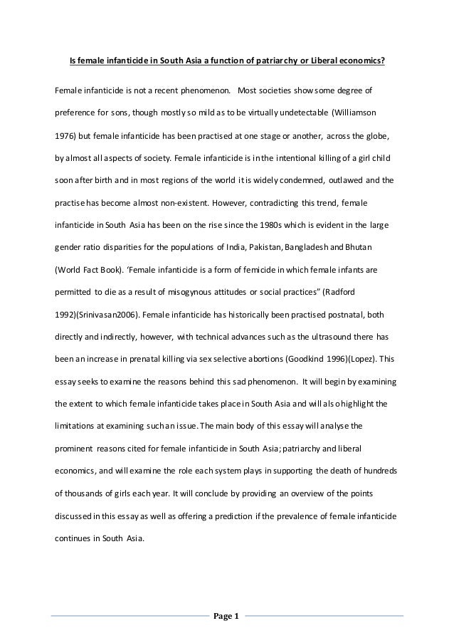 Business Law Essay Questions Page Is Female Infanticide In South Asia A Function Of Patriarchy Or Liberal Economics Sample Of Synthesis Essay also Healthy Eating Essay Is Female Infanticide In South Asia A Function Of Patriarchy Or Liber High School Admission Essay Examples