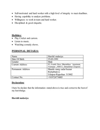 Harshil_Malasiya_Resume (1) | PDF