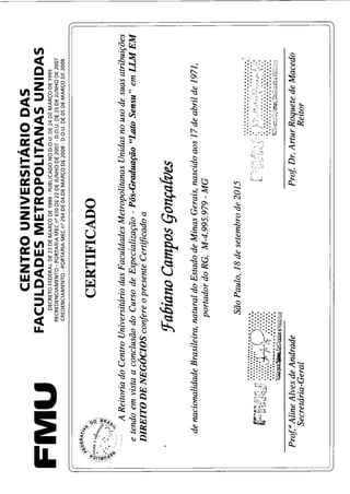 Certificado LLM Direito Negocios FMU