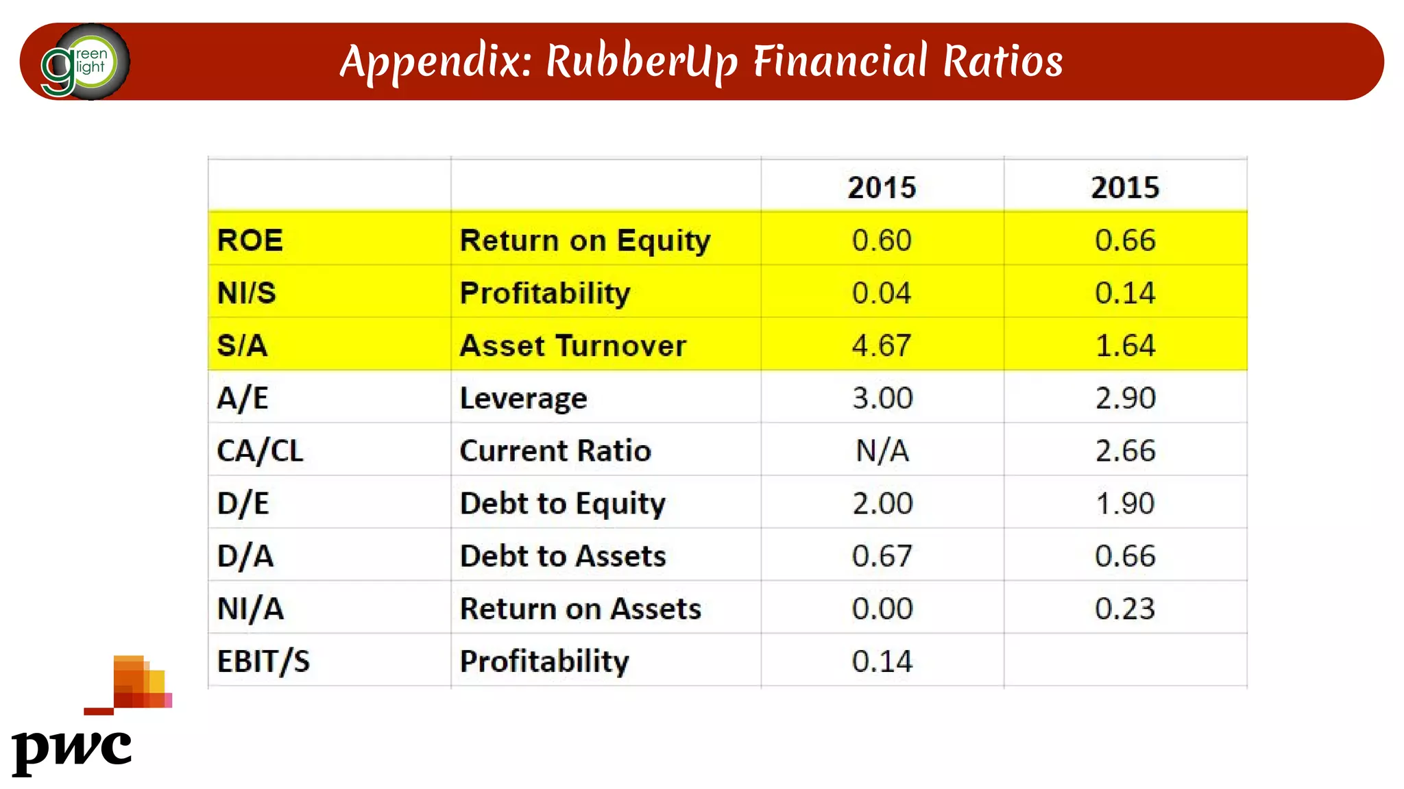 Appendix: RubberUp Financial Ratios
 