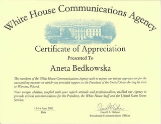 Whe White House_Certificate of Appreciation