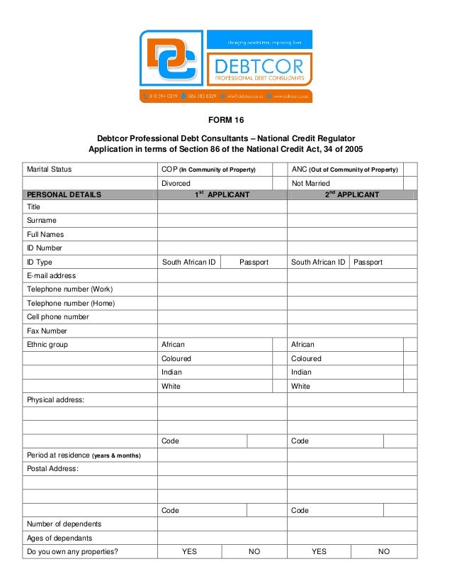 Debtcor Professional Debt Consultants Form 16