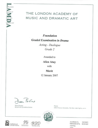 LAMDA Acting Duo Grade 2 Certificate