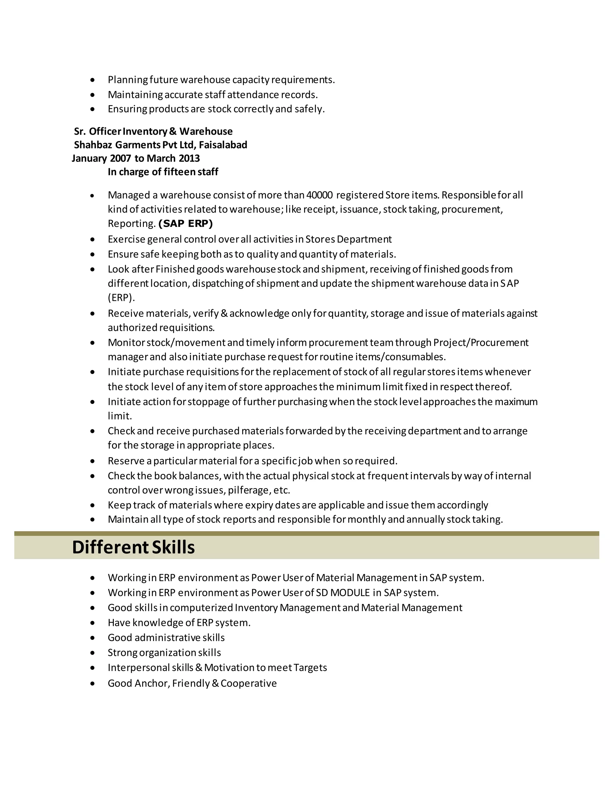store-incharge-resume-pdf