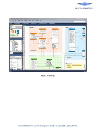BBDD en MySQL
OcSTEM Solutions. Jacint Berengueras. N.I.F: 45720210M. 25530, Vielha.
 