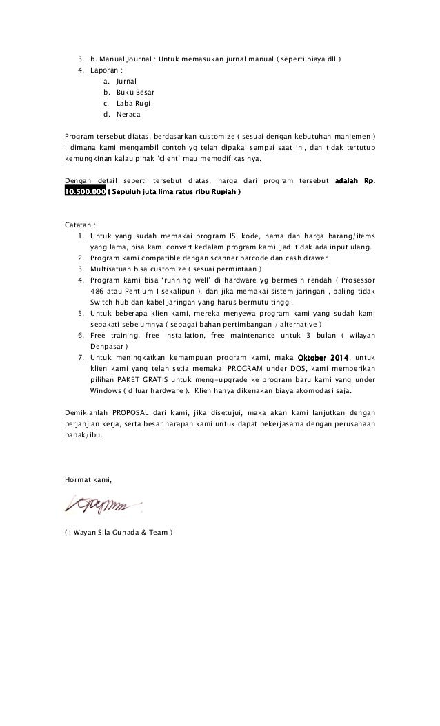 Proposal Minimarket dan Accounting per Juli 2014