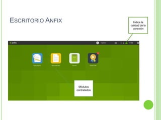 ESCRITORIO ANFIX Indica la
calidad de la
conexión
Módulos
contratados
 