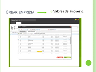 CREAR EMPRESA  Valores de impuesto
 