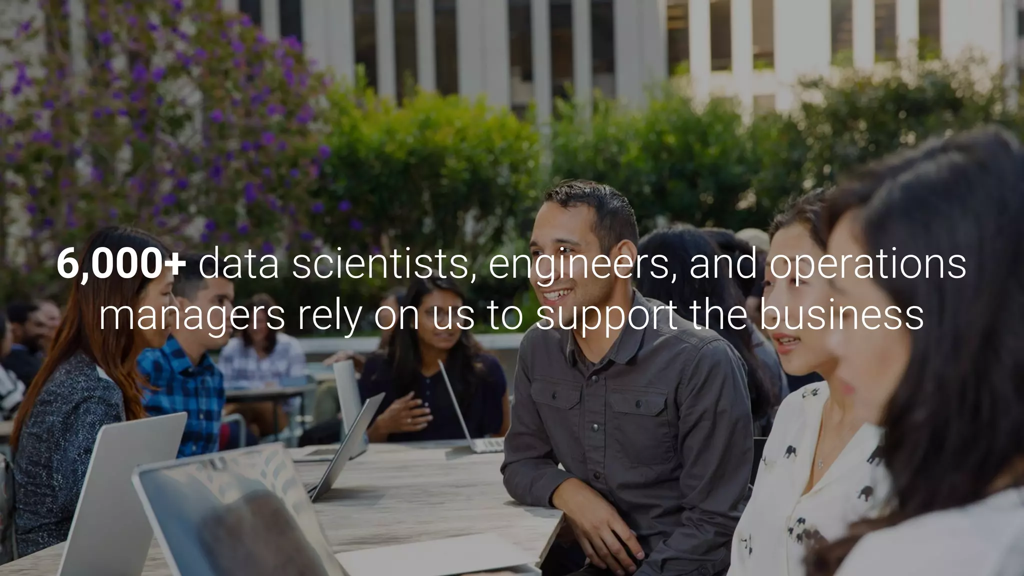 6,000+ data scientists, engineers, and operations
managers rely on us to support the business
 