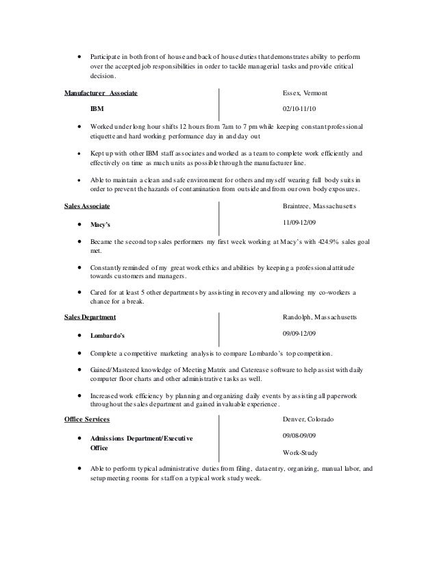 resume to work
