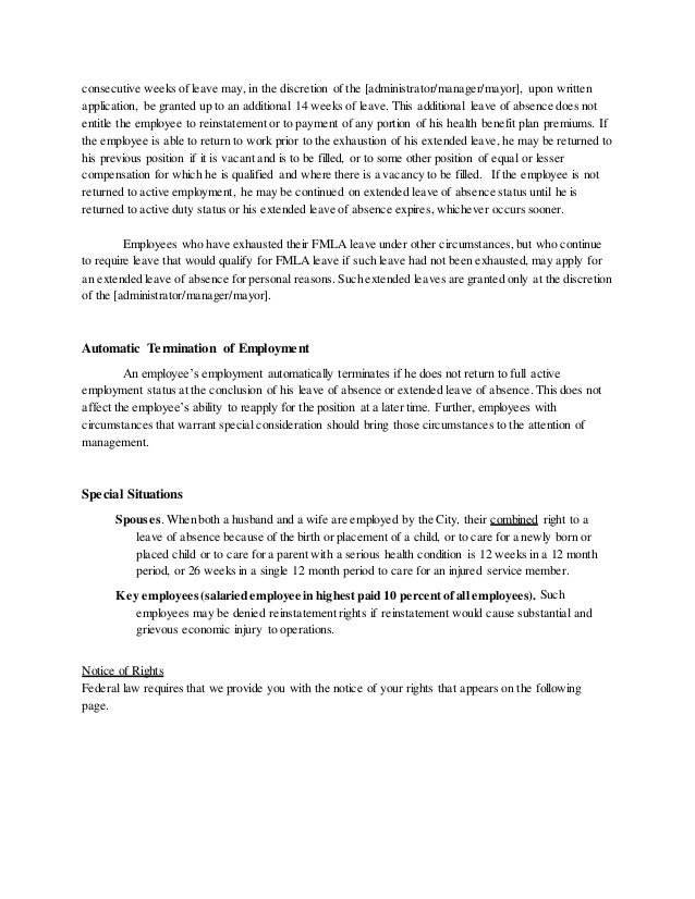 original employee handbook letter advising employee that fmla leave has been exhausted